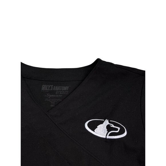 Greys Anatomy By Barco 4XL Black Scrub Top Custom Embroidered Wolf Logo - Picture 2 of 6